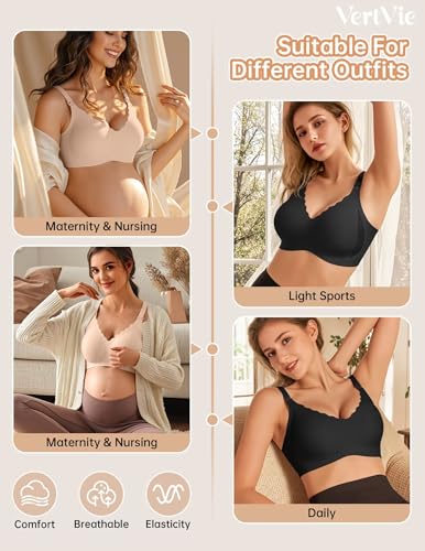 Image of Vertvie Seamless Nursing Bras for Breastfeeding Jelly Support | No Underwire, Maternity Sleep Bralettes, Pregnancy Wireless Bra for Women, Full Coverage, V-Neck, Comfortable, Breathable
