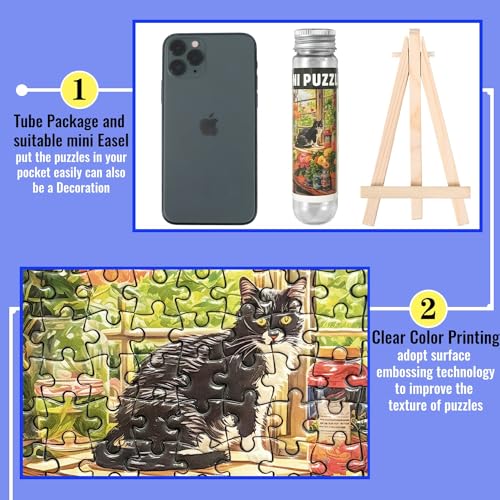 Puzzles pequeños para adultos 150 piezas pintura al óleo vintage gato Mini puzzles desafiantes 6 x 4 pulgadas, 3 piezas, incluído mini caballete miniatura 4