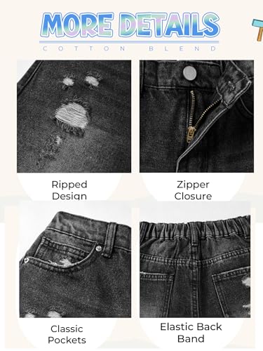 Image of Girls Shorts Elastic Waist Jorts Denim Jean Shorts Ripped Knee Length Bermuda Shorts for Kids Teen Girls Summer
