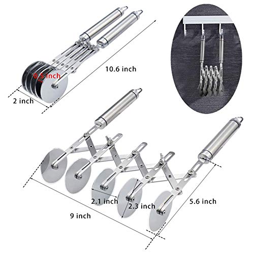 5-Wielige Pizzasnijder, Intrekbare Multi-Wiel Roestvrijstalen Pizzakookplaat, Zijwiel Voor Gebakssnijder Voor Keuken (Roestvrij staal) - Image 4