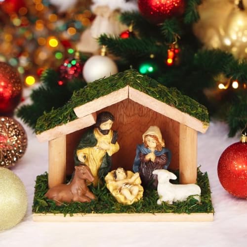 Presépio Natalino De Madeira Manjedoura Em Resina Presente Decorção Natalina (Ovelhatetointeiro)