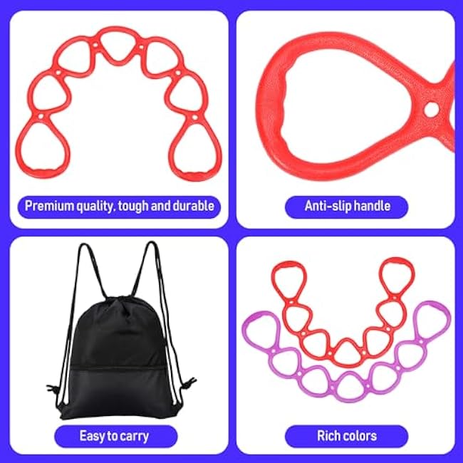 Zomiboo 5 Pcs 7 Ring Resistance Exercise Bands Resistance Stretch Band with Drawstring Backpack Bag Portable TPR Elastic Stretching Leg and Arm Exerciser for Home or Fitness Center Walking