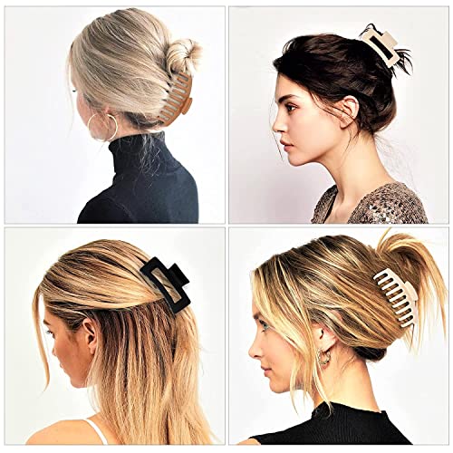 Image of PACTIV 6pcs Neutral Colors Hair Clips For Women's Thick Hair Nonslip Jumbo Claws Clip Long Jaw Clips Banana Square Hair Claws Strong Hold Hair Styling Accessories, Multi Color