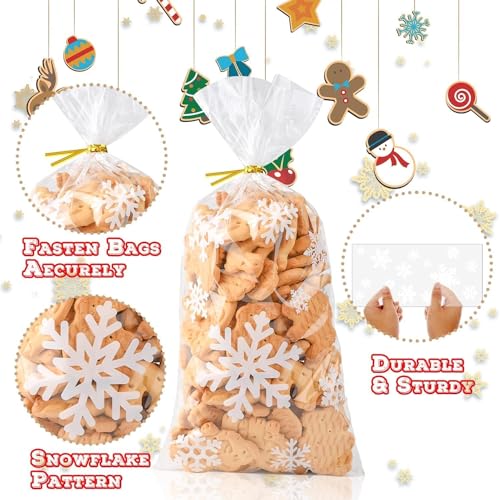 Uuams Cookie Bags, Pack of 100 Christmas Cookie Bags, Snowflake Gift Bags, Christmas, Sweets Christmas - Image 2