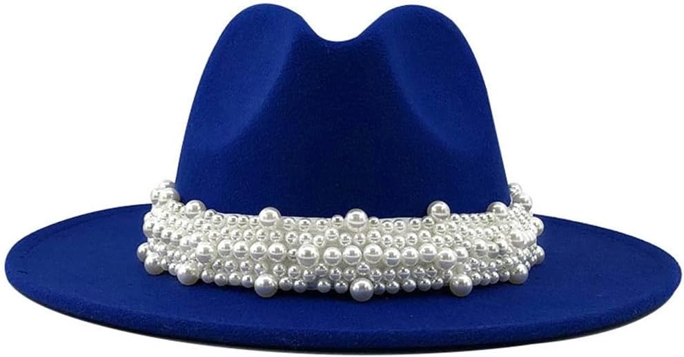Woolen Jazz Fedora Hats for Men Women Leather Pearl Ribbon Felt Hat Panama Style Formal Trilby Cap