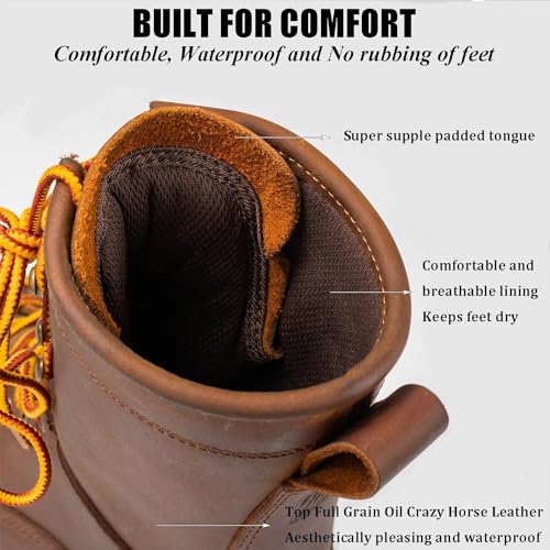 Image of SUREWAY Men's 8 inch Waterproof Steel-Toe Logger Work Boot, Superior Oil /Slip Resistant,Thicker Full Grain Leather,Wedge Rubber Sole,EH Rated