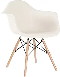 Loft7, Cadeira Charles Eames Eiffel DAW Com Braços e Pés de Madeira Clara, Polipropileno e Aço, Escritório, Sala de Estar e Sala de Jantar