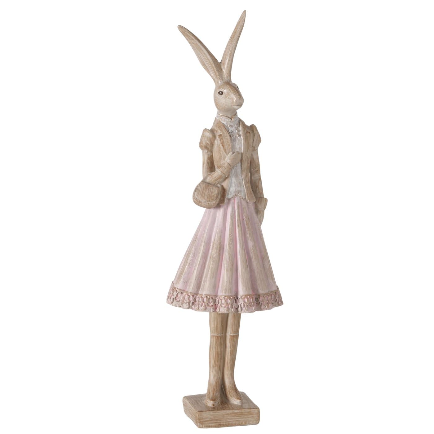 MF Deko Hasenfigur Elowen Hasenpaar, 2er Set, Elegant Gekleidet, Braun Grün Hellrosa, Kunstharz Handgearbeitet und Handbemalt, 31 cm Höhe, Osterdekoration