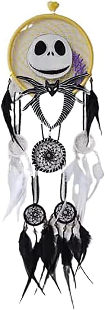 Qiuyagao Halloween Dream Catcher,Jack Skellington and Sally,Exquisite and Lovely Hand-Woven Home Decoration Wind Chime Door Pendant (A)