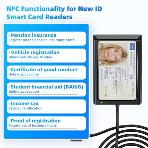 USB Chipkartenleser mit NFC, USB Smart Card Reader Kartenlesegerät DOD Military Kartenleser für den neuen Personalausweis Bankkarten… – Ansicht 3