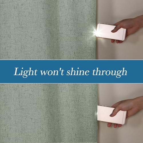 Image of H.VERSAILTEX White Linen Blackout Curtains Durable Thick Textured Linen Look 100% Blackout Patio Door Curtain Anti Rust Grommet Extra Wide Sliding Door Curtain Panel, W100 x L108 inch, Green Bay