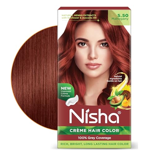 Image of Nisha Creme Hair Color Cream Mahogany 5.50, 120g, Long Lasting Hair Dye for Grey Coverage, Rich Color, Natural Shine, For Men & Women, Pack of 1