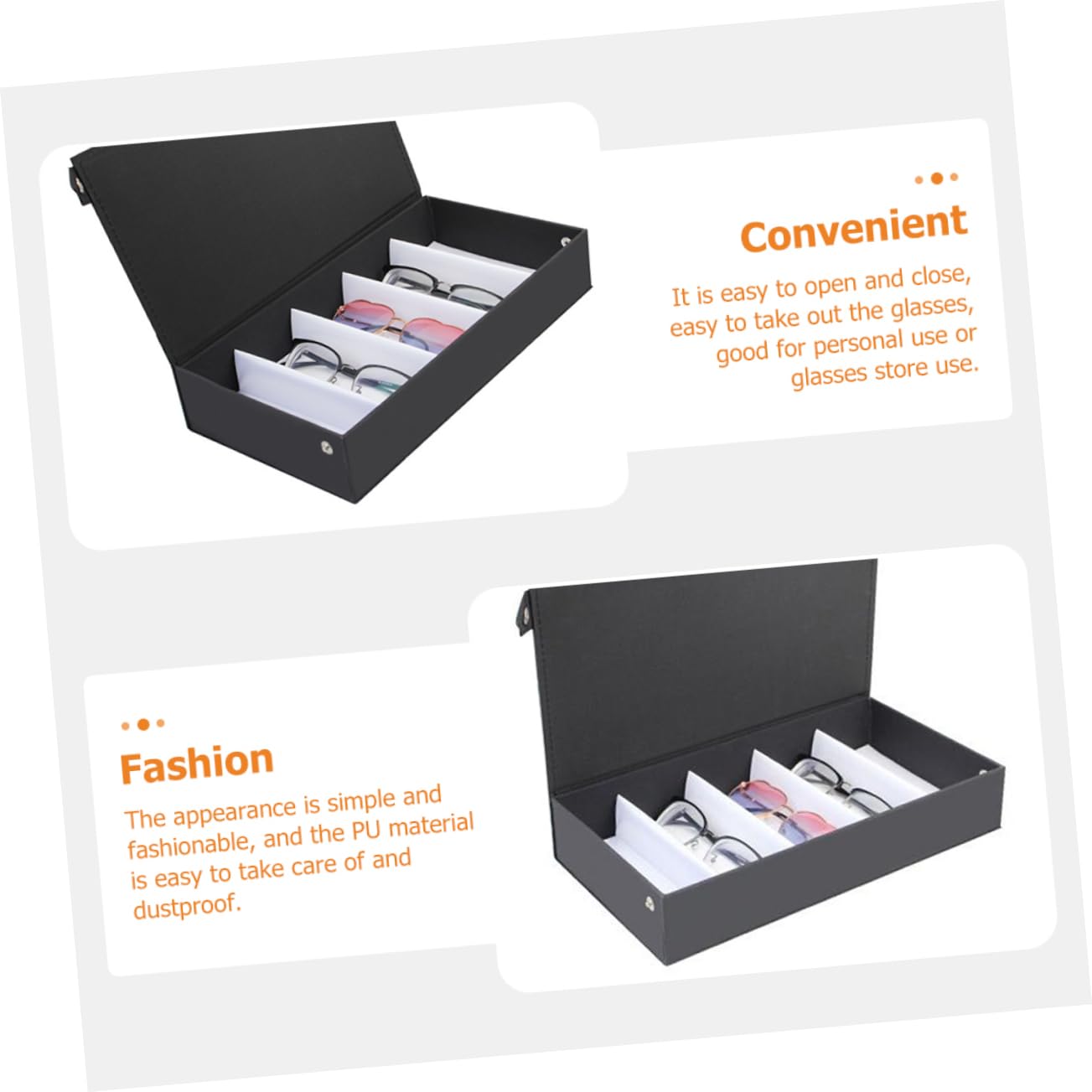 PACKOVE caja de almacenamiento de gafas Poseedor estuches de con esponja embalaje sunglasses organizer relojero organizador hombre organizador de gafas de sol Lentes cuero pu Black