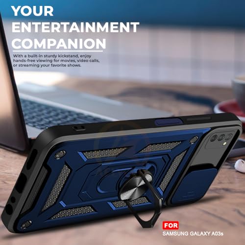 Image of Armor Bumper Back Cover Case for Samsung Galaxy A03s | Rotating Camera Cover, Ring Holder & Kickstand | Heavy Duty & 360 Degree Protection Samsung Galaxy A03s Back Cover (Blue)