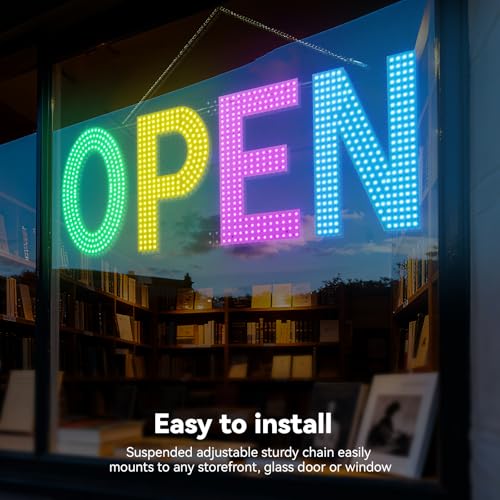 Image of LED Open Signs for Business,40 inchL x 14 inchW Large Open Sign LED with 3 Scene Modes, Ultra Bright Adjustable Light Up Bar Sign for Storefront Window Glass Door Shop Store Salon Cafes Restaurant (Green-Yellow-Pink-Blue)