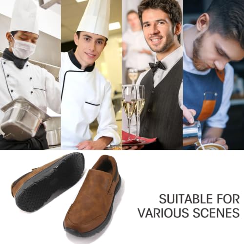 Image of Jacata Non Slip Black Work Shoes for Men Food Service Mens Water Slip Resistant Leather Slip on Chef Walking Shoes for Restaurant Kitchen Sneakers