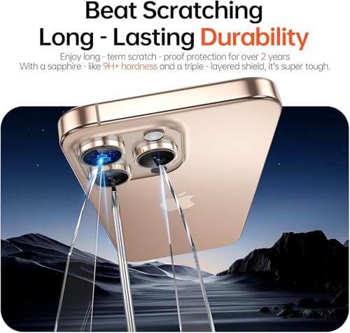 Image of Premium Camera Lens Protector Compatible For iPhone 16 Pro Max (Gold) Camera Lens Protector - 9H Tempered Glass, Military-Grade Anti-Scratch, Case-Friendly, Easy Install Frame