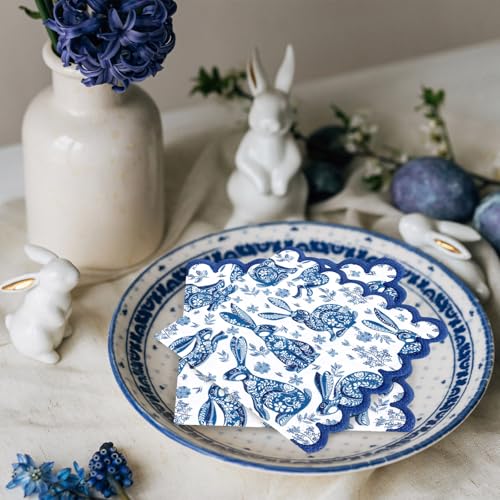 Serviettes de cocktail jetables en papier bleu à vagues pour réception Pâques - 4