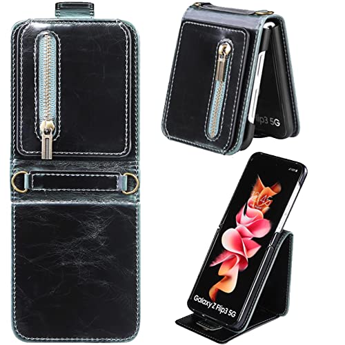 Miimall Compatible with Samsung Galaxy Z Flip 3 2021 Leather Zipper Wallet Case with Stand Leather Protective Cover Cases for Samsung Galaxy Z Flip 3 5G 2021 (Diaphanous Blue)