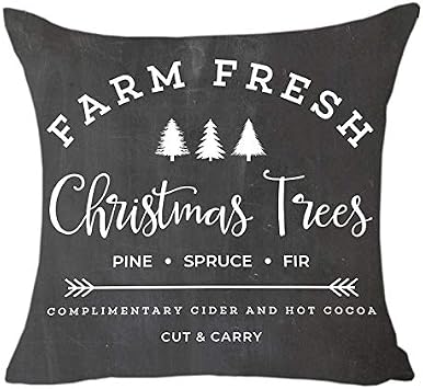 Farm Fresh Christmas Trees Cotton Linen Throw Pillow Covers Christmas Decor Cushion Cover 16 x 16 Inch for Sofa,Christmas Pillow Covers