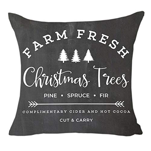 MFGNEH Farm Fresh Christmas Trees Throw Pillow Covers Christmas Decor Cushion Cover 18 x 18 Inch for Sofa,Black Christmas Pillows
