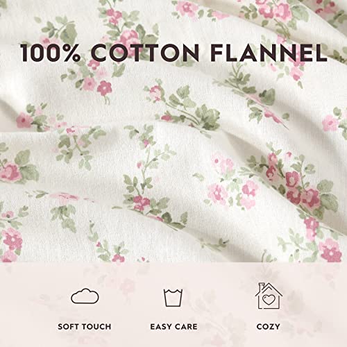 Laura Ashley Home Collection Premium Ultra Soft Cozy Lightweight Cotton Flannel Bedding Sheet Set, Wrinkle, Anti-Fade, Stain Resistant & Hypoallergenic,4 Pieces, Full, Audrey Pink (201591) #TOP7