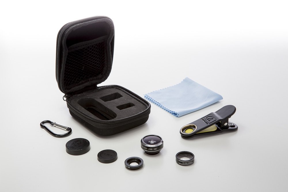 Mobile phone universal 3 in 1 Fish Eye Lens, Wide Angle Lens, Macro Lens Kit Lens Set Compatible with Smartphones Wiko, Huawei, iPhone, Samsung, Galaxy, Tablet, iPad, Computers. Supplied in Hard Cover with Micro Fibre Cleaning Cloth.