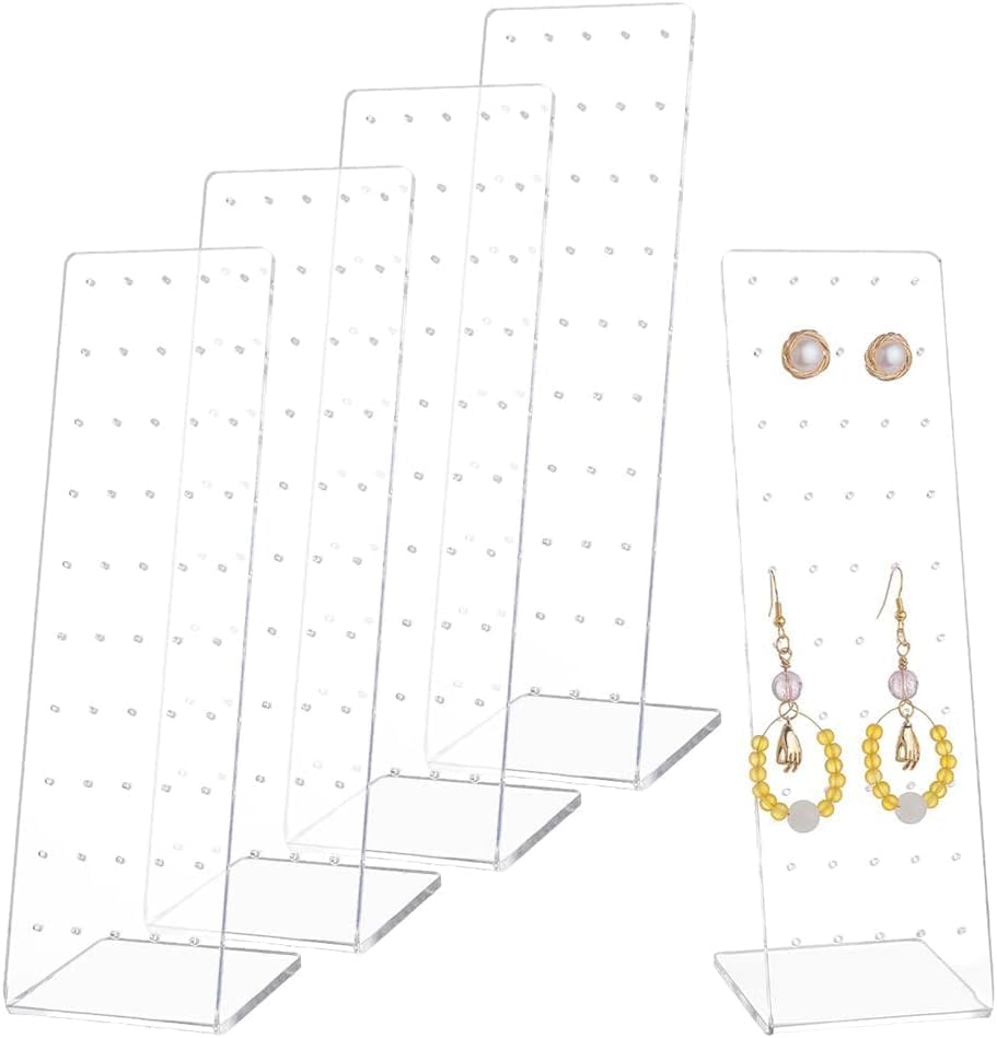 Image of Earrings Holder Acrylic Jewelry Display Rack Stud Earring Organizer for Woman Jewelry (50 Holes transparent Pack of 4)