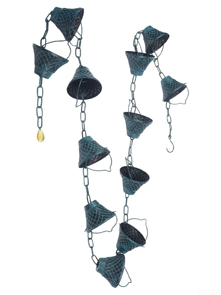 Chaînes de pluie en métal de 2,7 m pour gouttières, décoration extérieure (bronze)