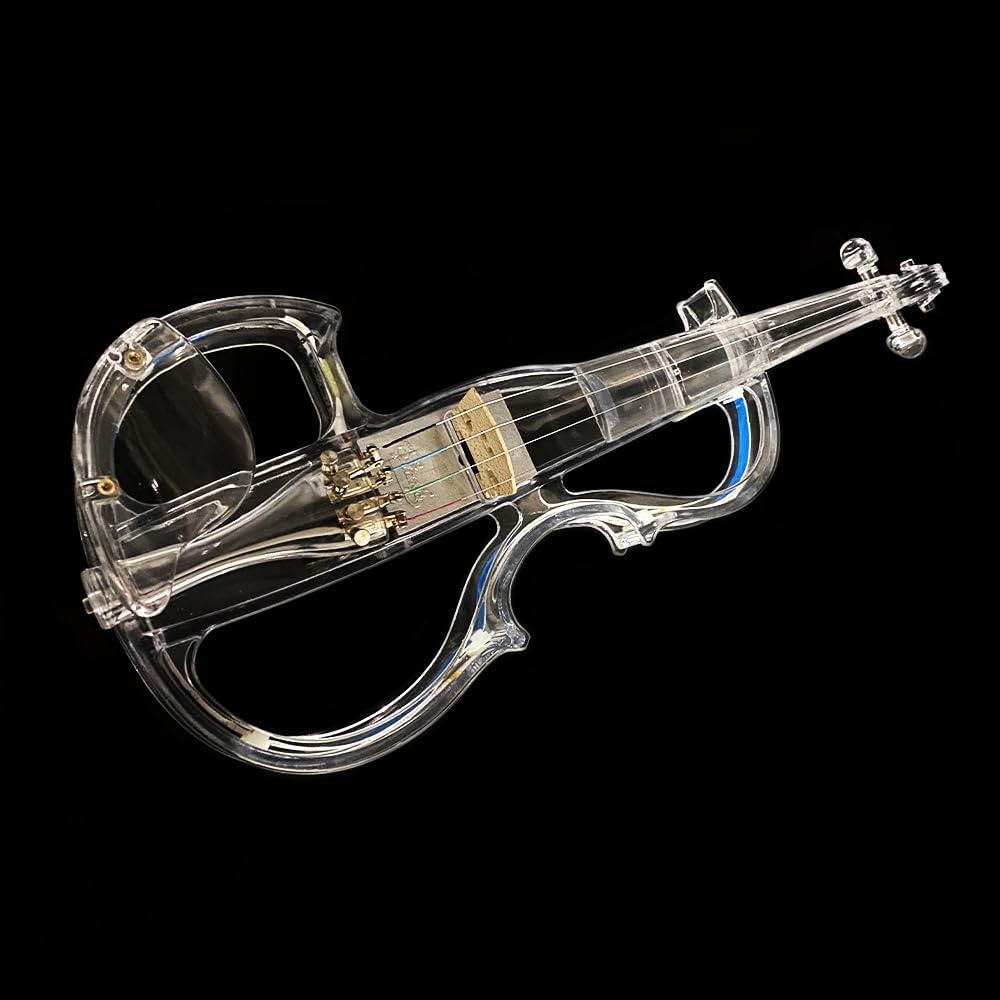 Light Up Electric Acoustic Violin 4/4-3-Color Changing Transparent Acrylic Solid Body, Silent Practice & Stage Performance Violin Kit with Case, LED Bow, Cable, Shoulder Rest #EV8