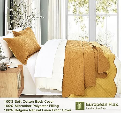 Image of HZ & HY Oversized King Bedspreads, Belgian Linen, Yellow