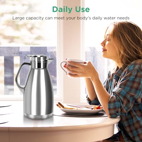 ترمس قهوة معزول بتفريغ الهواء من الستانلس ستيل بسعة 75 اونصة/ 2.3 لتر من بروسوزا للقهوة والماء الساخن والشاي والمشروبات الساخنة - يحافظ على المشروبات الساخنة والباردة لمدة 24 ساعة