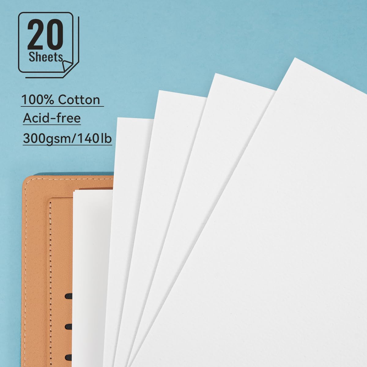 Lightwish Quaderno per schizzi ad acquerello, 100% cotone privo di acidi, 300 g/m², carta per acquerello pressa a caldo per artisti, adulti, studenti, 20 fogli, 23,25 x 16,3 cm (blu panno)