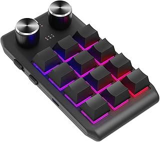 Dickly Mechanical Keyboard 12 Keys Plug and Play Hotswap Keycaps RGB Copy Paste Non Slip Programming Keyboard 2 Knob for Gaming PC Working Cdr PS, Black