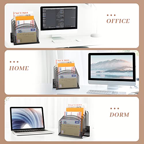 Supeasy 2 Pack Inclined Desktop File Sorter, 5-Section Vertical File Folder Holder, Desktop File Organizer, Metal Rack, Desktop File Folder Organizer For Office Classroom, Black 2Pcs #TOP6