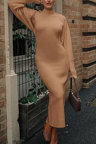 PRETTYGARDEN Women's Fall 2 Piece Outfits Knit Long Sleeve Cropped Cardigan Pullover Sweater Maxi Dress Sets Winter Clothing
