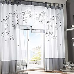 Cortinas Modernas Estampadas SIMPVALE - Juego de 2 Cortinas Bordadas con Trabillas Ancho 140 cm, Poliéster, Gris, Altura 245cm