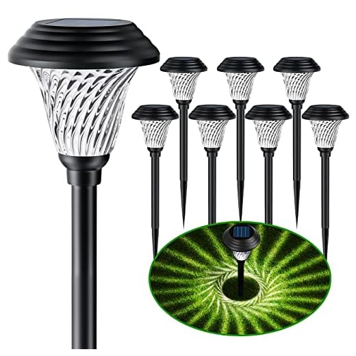 Jkoeier Bright Solar Outdoor Lights 8pack, IP65 Waterproof Solar Pathway Lights, 12 Hrs Long-Lasting Landscape Lighting Solar Garden Lights, Solar Lights Decorative for Walkway Patio Yard & Lawn