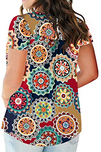 Women's Plus Size Tops Floral Print Henley Shirt Buttons Up Blouses Tunic F 14W