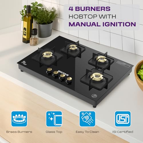 Milton Champion Top Hob Cooktop 4 Burners LPG Gas Stove | Manual Ignition | 8mm Toughened Glass Top | ISI Certified | 360 Degree Nozzle | Modern... - Image 5
