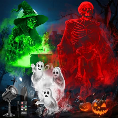 12 in 1 Halloween Ghost Projector Light Outdoor 3D Dynamic Decoration Light 4 Color Waterproof Scary Projector with Skeleton Ghost/Ghost/Pumpkin/Witch for Home Window Wall Halloween Holiday Decor