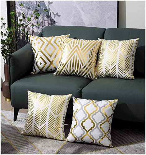 Tebery 6 Pack Gold Stamping Throw Pillow Covers Cases Soft Square Decorative Cushion Covers For Sofa,Couch - 18 X 18 Inches #TOP4
