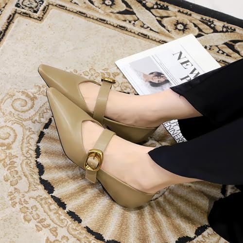 Women's 1 Inch Pointy Toe Mary Janes Flats One Strap Buckle Cute Leather Ballet Flat Shoes for Women Low Heeled Wedge Slip On Solid Work Flats Dress Comfortable4