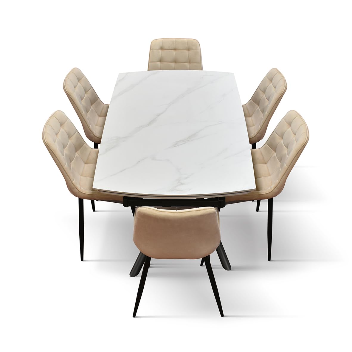 PAZZO DESIGN Tavolo Allungabile Fabiano, Piano Ceramica Bianco Statuario, Gambe in Metallo Tubolari Nere, Cucina, Salotto, Ceramica, 160 x 90 x h75 cm - id_2215