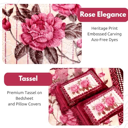 Image of Petals Dreams Bridal Bedsheet Set with 2 Pillow Covers for Wedding, King Size Double Bed (Rose Elegance)