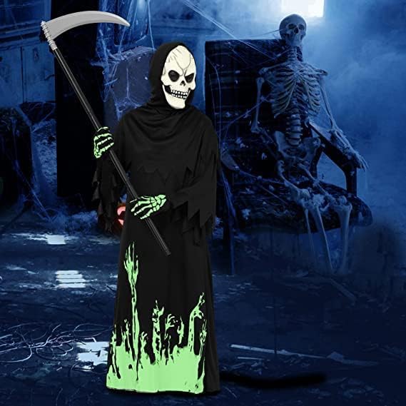 Miniatura 6 de Disfraz de parca de Halloween para niños y niñas, disfraz de fantasma de lujo que brilla en la oscuridad