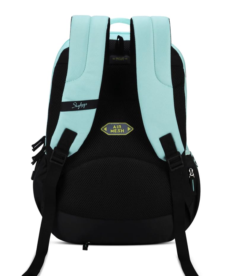 Image of Skybags Klan Plus V2 3 Compartment Backpack, Mint Blue And Black, Digital Pattern Design