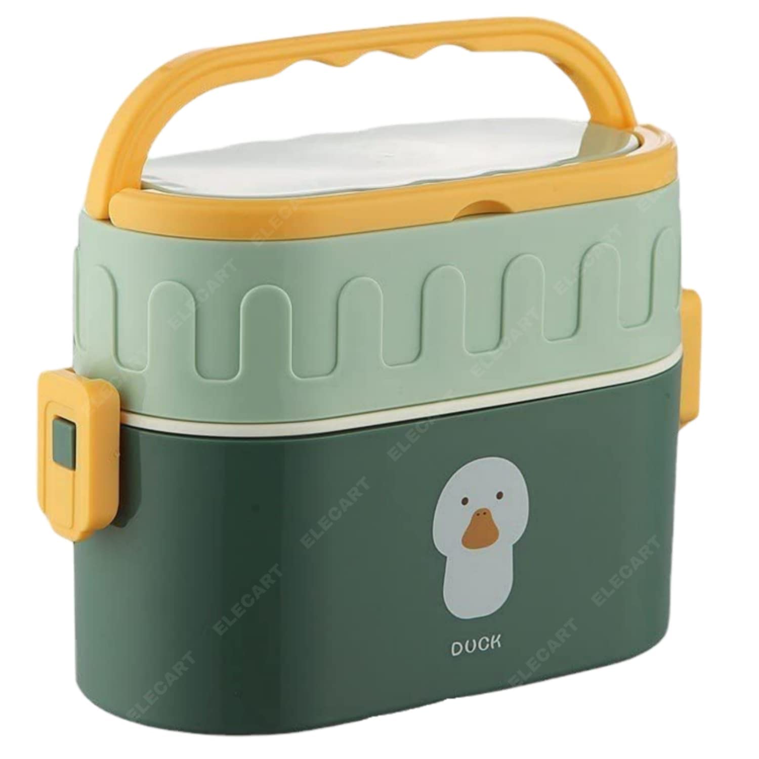 ROYALDEALS - RD Plastic Double Decker Lunch Box with Cute Handle for Kids, Bento Tiffin Box for Kids 2 Compartment Insulated Snack Pots for Students, Lunch Box School & Picnics (Random Color)