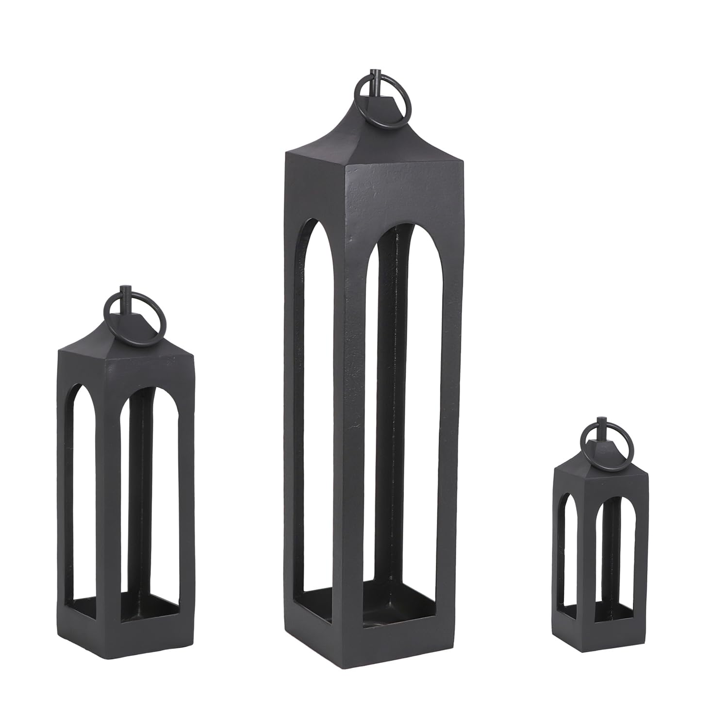 CG Hunter Farol negro mediano, farol decorativo de metal rústico con paneles de vidrio, portavelas para interiores y exteriores, decoración del hogar para patio, jardín y mesa, linterna colgante para