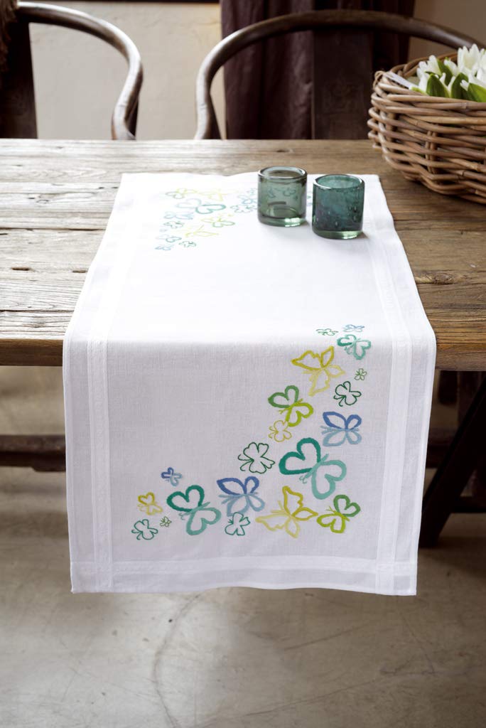 Vervaco "Butterflies in Green Runner Embroidery, 100 Percent Cotton, Multi-Colour